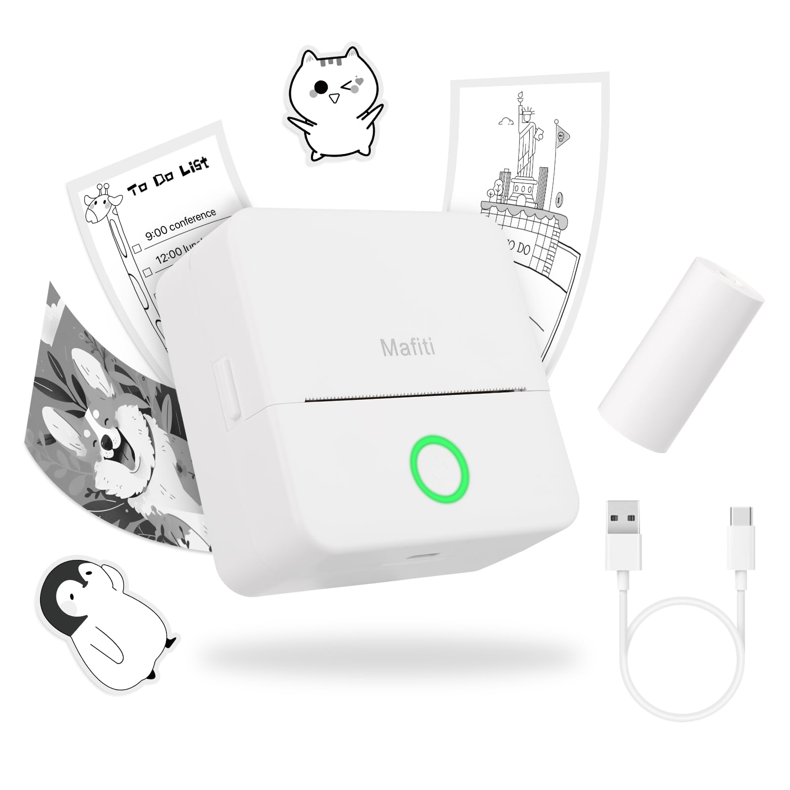 Mini Drucker tragbarer Mini Printer, Mini Fotodrucker Wireless Taschendrucker Thermodrucker Smartphone Bluetooth Drucker Sticker Printer, für iOS und Android, ideal für Studium, Fotos, Geschenke Angebot bei HelloDeals