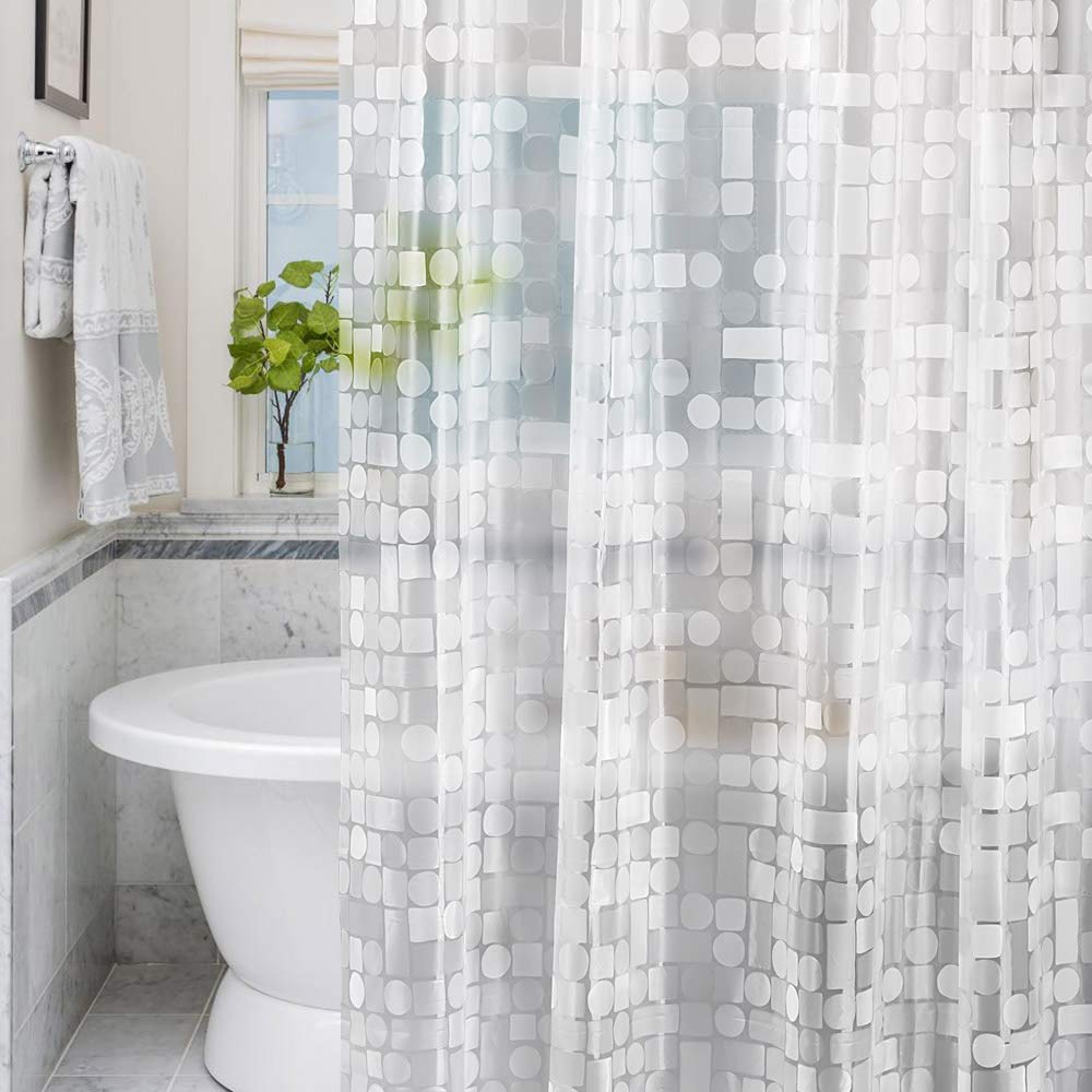 LEMON CLOUD Duschvorhang Anti-Schimmel mit Gewicht Magnet unten，183x183cm Wasserdicht Antibakteriell PEVA Vorhang für Dusche und Badewanne mit 12 Weiß Duschvorhangringen 3D Geometrische H183 x B183 cm (1er Pack) Geometrisch Angebot bei HelloDeals