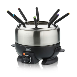 KHG Elektro-Fondue FO-800SE mit Edelstahl-Topf 1,8 L Silber für bis zu 8 Personen, variable Temperatureinstellung, 25x16cm Ideal für Fleisch, Käse oder Schokolade mit 8 Gabeln Spritzschutz 800 W Angebot bei HelloDeals