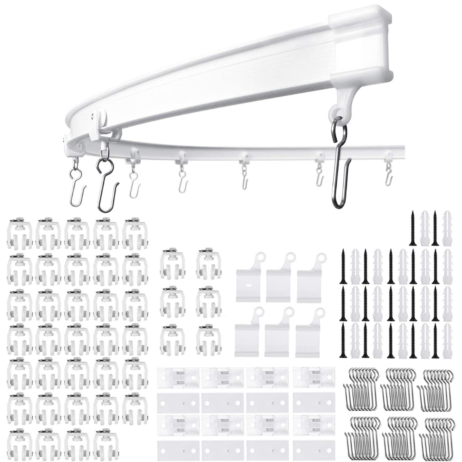 Flexible Decken-Vorhangschiene | 5-meter Gebogene Vorhangschiene mit stummen Rollen | biegbare Halterung für Duschen Erkerfenster RV Raumteiler, Weiß, Silber 5 Meters Angebot bei HelloDeals