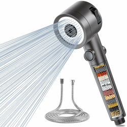 Magichome Duschkopf mit Filter in 20 Schichten Duschkopf mit Schlauch 1,5M 3 Strahlarten Hochdruck Handbrause mit Stoppfunktion für Entfernen vom harten Wasser, Rest-Chlor, Bakterien und Schwermetall Grau mit Schlauch Angebot bei HelloDeals