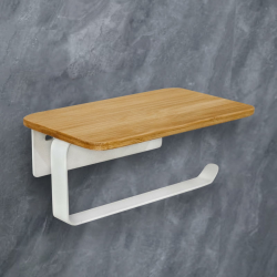 Klopapierhalter Weiß Ohne Bohren Kleben Toilettenpapierhalter Mit Bambus Ablage 2 in 1 Klorollenhalter Mit Bohren WC Papier Halterung Angebot bei HelloDeals