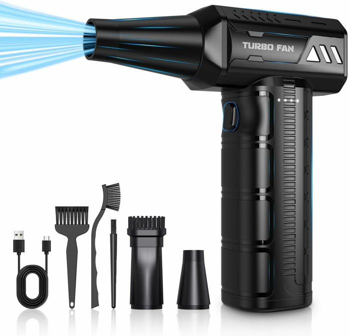 Druckluft-Luftreiniger, 180.000 U/min Super Power kabelloser elektrischer Luftreiniger, 7500 mAh wiederaufladbarer bürstenloser Motorlüfter, 3-Gang verstellbarer Turbo-Ventilator-Luftreiniger für Angebot bei HelloDeals