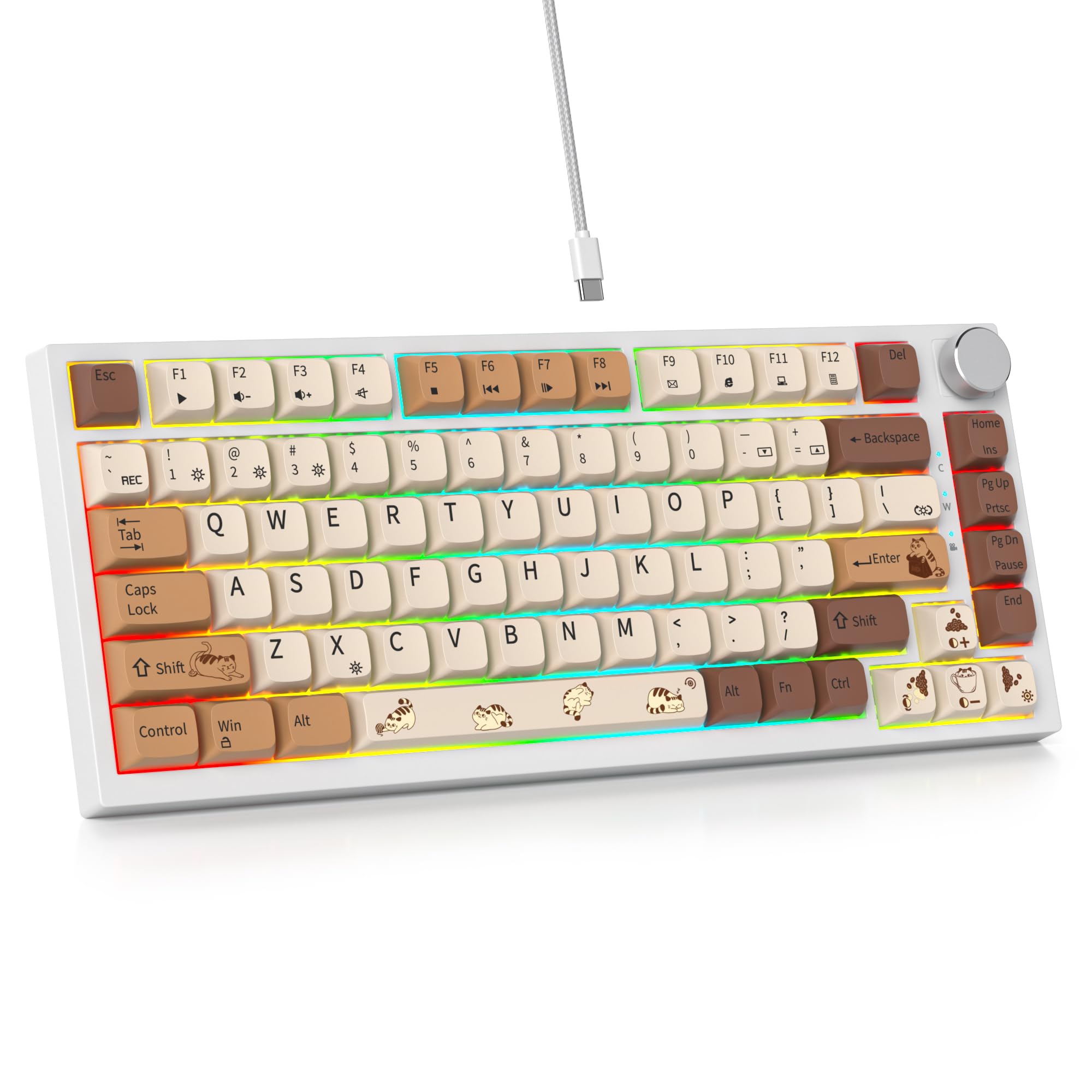 SOLIDEE Verkabelte 75% Mechanische Gaming-Tastatur,hot-swap-fähige Mechanische Tastatur mit Gasket Struktur,RGB-Hintergrundbeleuchtung,82 Tasten Kompakt TKL Tastatur mit Drehknopf(82 Coffee Cat) 82 Coffee Cat/Red Switch Angebot bei HelloDeals