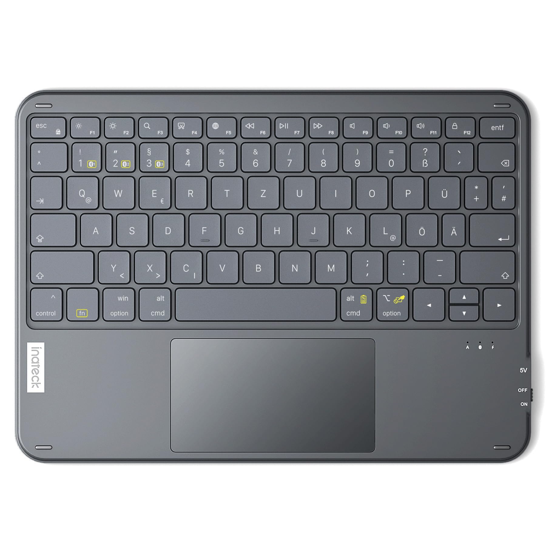 Inateck Tablet Tastatur mit Touchpad, Ultraleichte Tastatur Kabellose QWERTZ Deutsch mit Trackpad, kompatibel mit iPad/Tablet/Windows/Laptop/PC,KB01105 Angebot bei HelloDeals