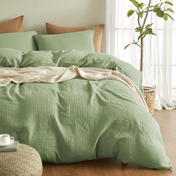 Premium Musselin Bettwäsche Sets 135x200 4 teilig 100% Baumwolle atmungsaktiv & bügelfrei 2er Bettbezüge 135x200cm + 2er Kissenbezüge 80x80cm Oeko-Tex Bettwäsche-Sets mit Knöpfe Grün 4tlg. 135*200cm*2+80*80cm*2 Grün Angebot bei HelloDeals
