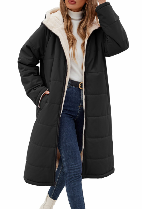 Vancavoo Wintermantel Damen Lang Winterjacke Warm Gefüttert Winterparka Winter Jacke Mantel Parka Steppmantel Daunenmantel mit Kapuze Schwarz M Angebot bei HelloDeals