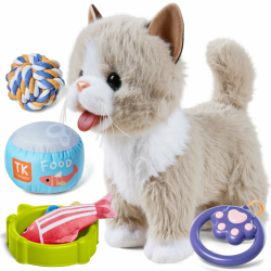 TUMAMA Interaktives Katze Spielzeug für Kinder, Kuscheltier Kittens Mit Fernbedienung Leine Der Läuft Und Bellt, Plüschtier Elektronisches Kätzchen Haustier ab 3 4 5 6 - Gehen, Miaut, Schwanz Wedeln Angebot bei HelloDeals