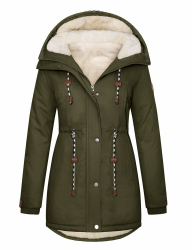 Xnova Wintermantel Damen Winterjacke Parka Lang Warm Gefütterter mit Kapuze, Teddyfleece Mäntel Reißverschluss Winterparka Mittlere, Winddichte Baumwolle Kapuzenmantel Fleece Wärme Frauen Draussen Grün XL Angebot bei HelloDeals