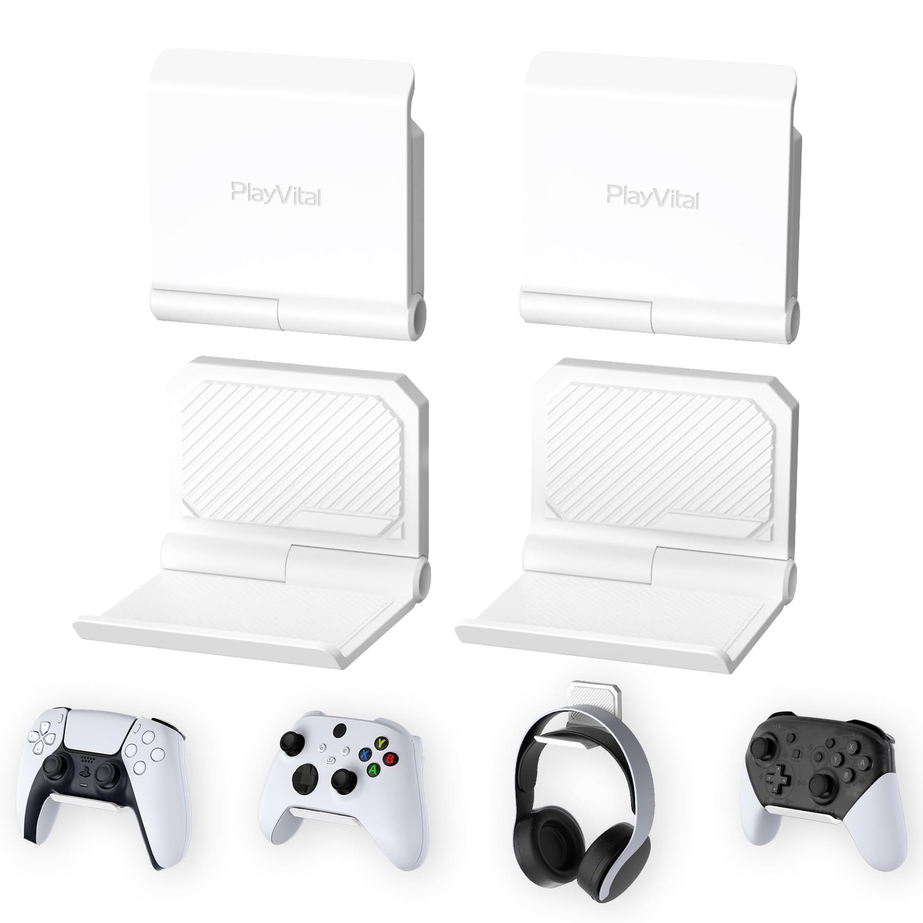 PlayVital FOLD Wandhalterung Controller für PS5/4,Gaming Kopfhörer Ständer,Faltbarer Wandständer für Xbox Series X/S,Switch Pro,Halter für Xbox Wireless Headset, für Pulse 3D Headset-Weiß(4 Stück) 4er-Set, weiß Angebot bei HelloDeals