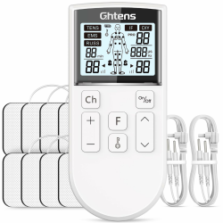 TENS Gerät Schmerztherapie, 5-in-1 Reizstromgerät (TENS/EMS/IF/RUSS/DIY) zur Schmerzlinderung durch elektrische Nervenstimulation, mit 80 Massageprogrammen, 2 Kanäle und 8 Stück Elektroden Pad White Angebot bei HelloDeals