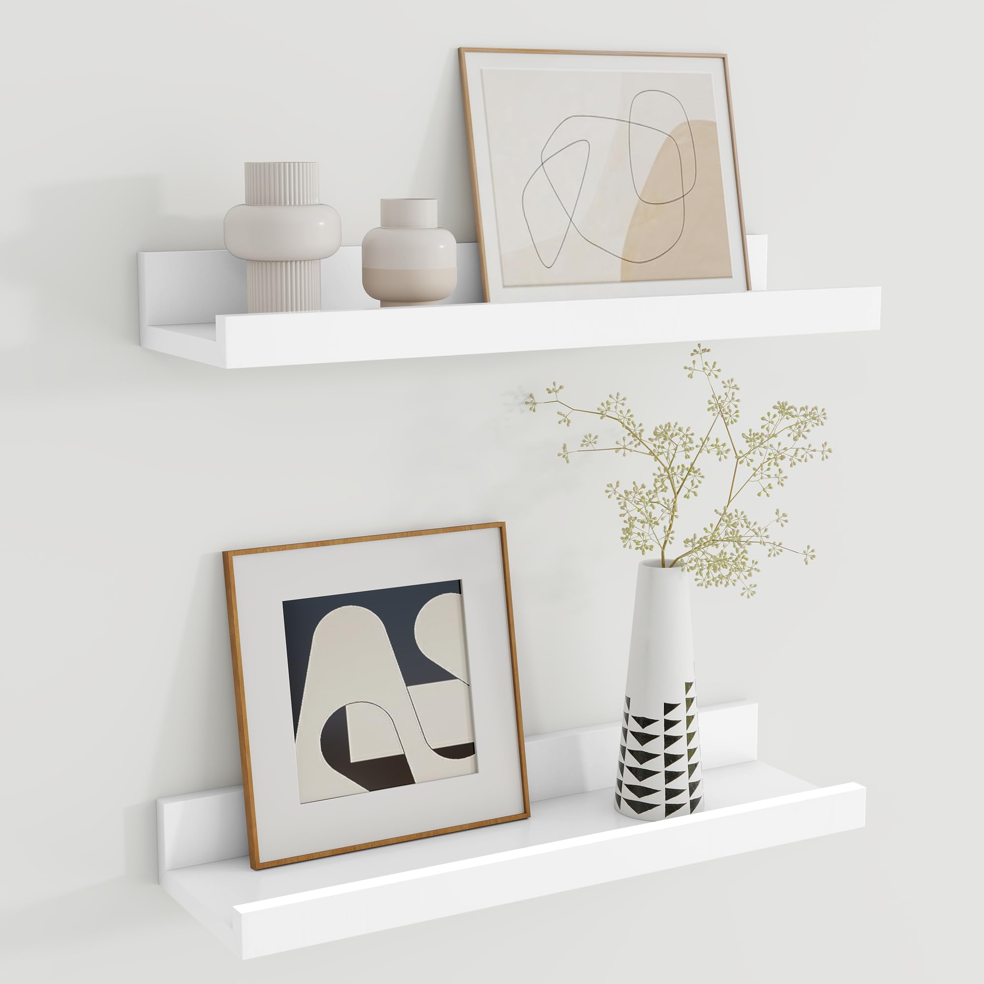 Wandregal Holz 40 cm, Regal Wand Weiß Bilderleiste für Bilderrahmen und Bücher 2er Set, Schweberegal aus MDF Holz, Regalbrett Wandboard für Küche, Wohnzimmer, Schlafzimmer & Arbeitszimmer 40X11.4X4.6CM, 2er Set Weiß Angebot bei HelloDeals