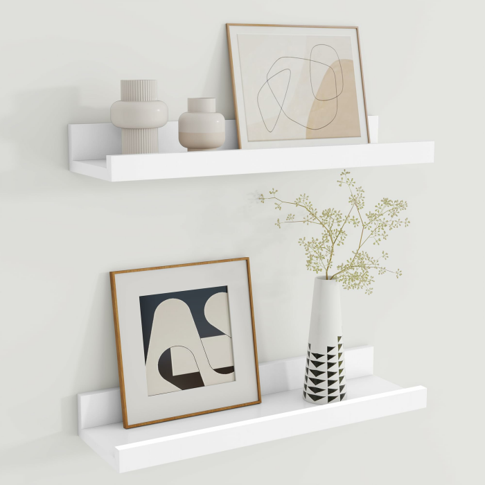 Wandregal Holz 40 cm, Regal Wand Weiß Bilderleiste für Bilderrahmen und Bücher 2er Set, Schweberegal aus MDF Holz, Regalbrett Wandboard für Küche, Wohnzimmer, Schlafzimmer & Arbeitszimmer 40X11.4X4.6CM, 2er Set Weiß Angebot bei HelloDeals