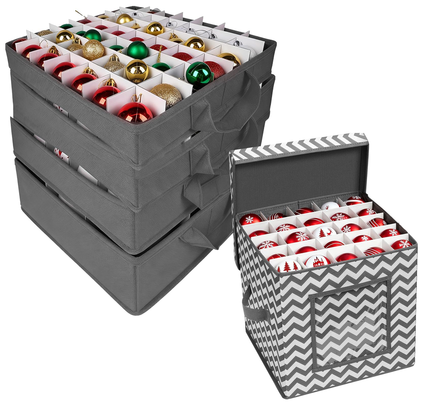Weihnachtskugeln Aufbewahrungsbox für 83 Kugeln – 4-Ebenen Organizer mit Griff, Stapelbar & Platzsparend für Christbaumkugeln und Weihnachtsschmuck Grau-weiße Angebot bei HelloDeals