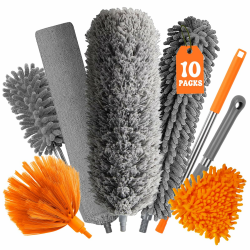 10 Stück Staubwedel Teleskop, Waschbar Staubwedel Lang Ausziehbar bis 255 cm, Spinnenwebenentferner mit Teleskopstiel und Haken, Staubwischer Mikrofaser für Lücken, Decken, Spinnweben Angebot bei HelloDeals