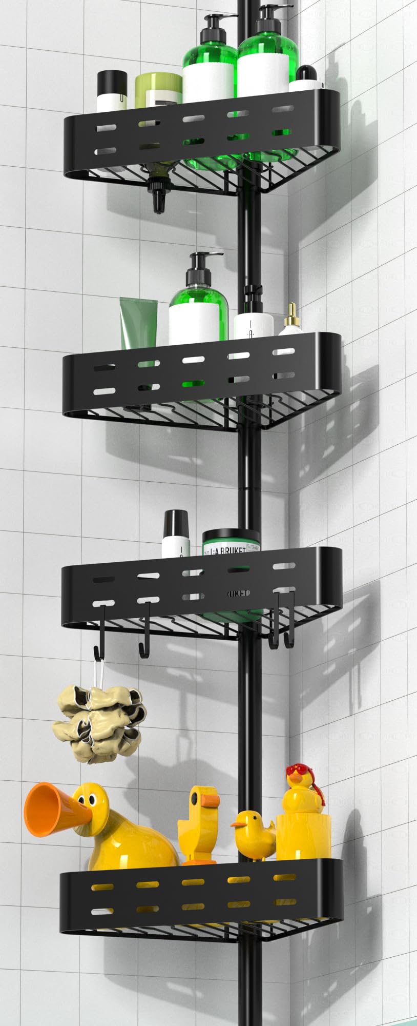 Teleskop Duschregal ohne Bohren, Höhenverstellbares Eckregal mit 4 Körben und 4 Haken - Stabil und rutschfest für Dusche und Badewanne, 63.5-290 cm, Schwarz 4 Stück-Stecktafel Angebot bei HelloDeals