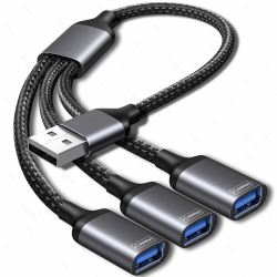USB Splitter 3 Port für Laptop, USB Doppelstecker Y Kabel Verteiler 1 auf 3 Adapter(1×USB 3.0 + 2×USB 2.0) für Datenübertragung und Stromaufladung, MacBooks, Desktops, PCs, Tastatur, Maus, PS5 USB Splitter 3 Port Gray Angebot bei HelloDeals