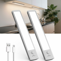 Schrankbeleuchtung LED Lampe mit Bewegungsmelder - USB-C Aufladbar Unterbauleuchte Küche Licht - Dimmbar kabellos Nachtlicht für Küche, Treppe, Schrank - 20cm, 2 Stück 4000k 20CM*2 Angebot bei HelloDeals