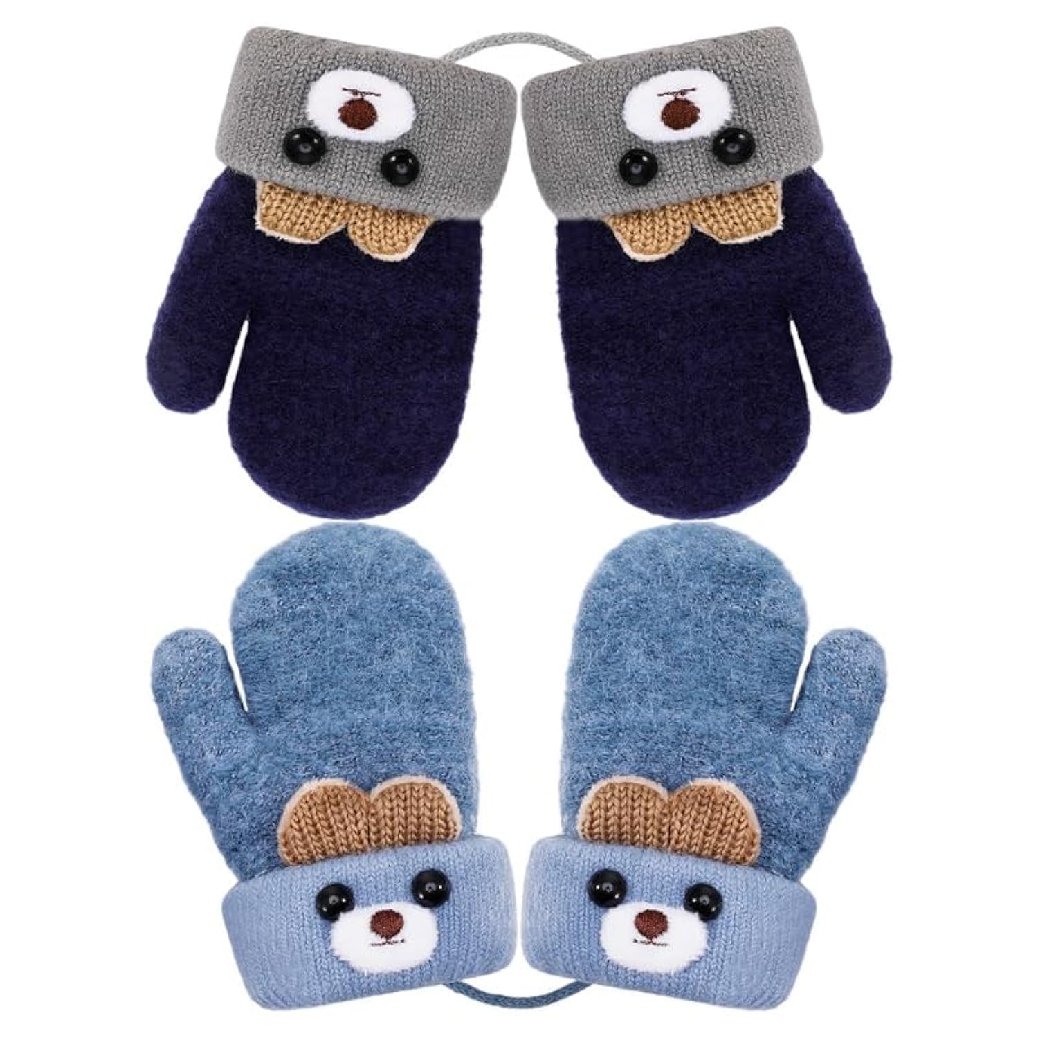 2 Paar Baby Handschuhe Winter, Fäustlinge Baby Gestrickte Handschuhe Kleinkind 1-3 Jahre Cartoon Fausthandschuhe Warme Fäustlinge für Kinder Mädchen Jungen Angebot bei HelloDeals