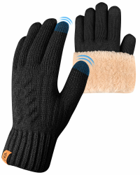 Damen Winterhandschuhe mit Fleecefutter, Touchscreen Warme Gedehnt Dicke Strickhandschuhe Wollhandschuhe Thermohandschuhe Outdoor Winter Geschenke für Herren und Damen Schwarz Angebot bei HelloDeals