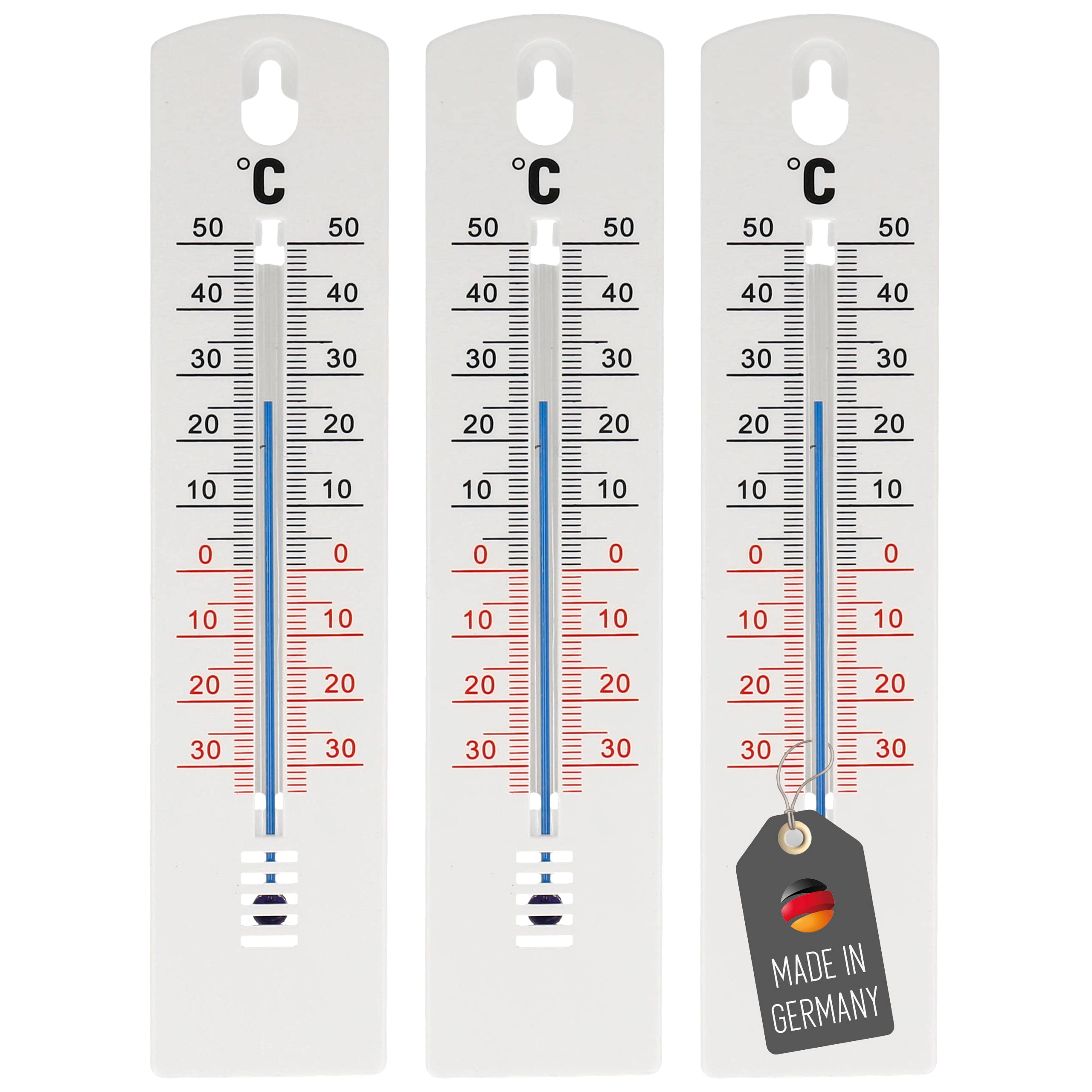 Lantelme 3 Stück Außenthermometer Set Temperatur -35°C bis 50°C | Analog Thermometer Wetterfest für Innen Außen Garten | Kunststoff 20cm lang Farbe Weiß | Gartenthermometer Universal einsetzbar Angebot bei HelloDeals