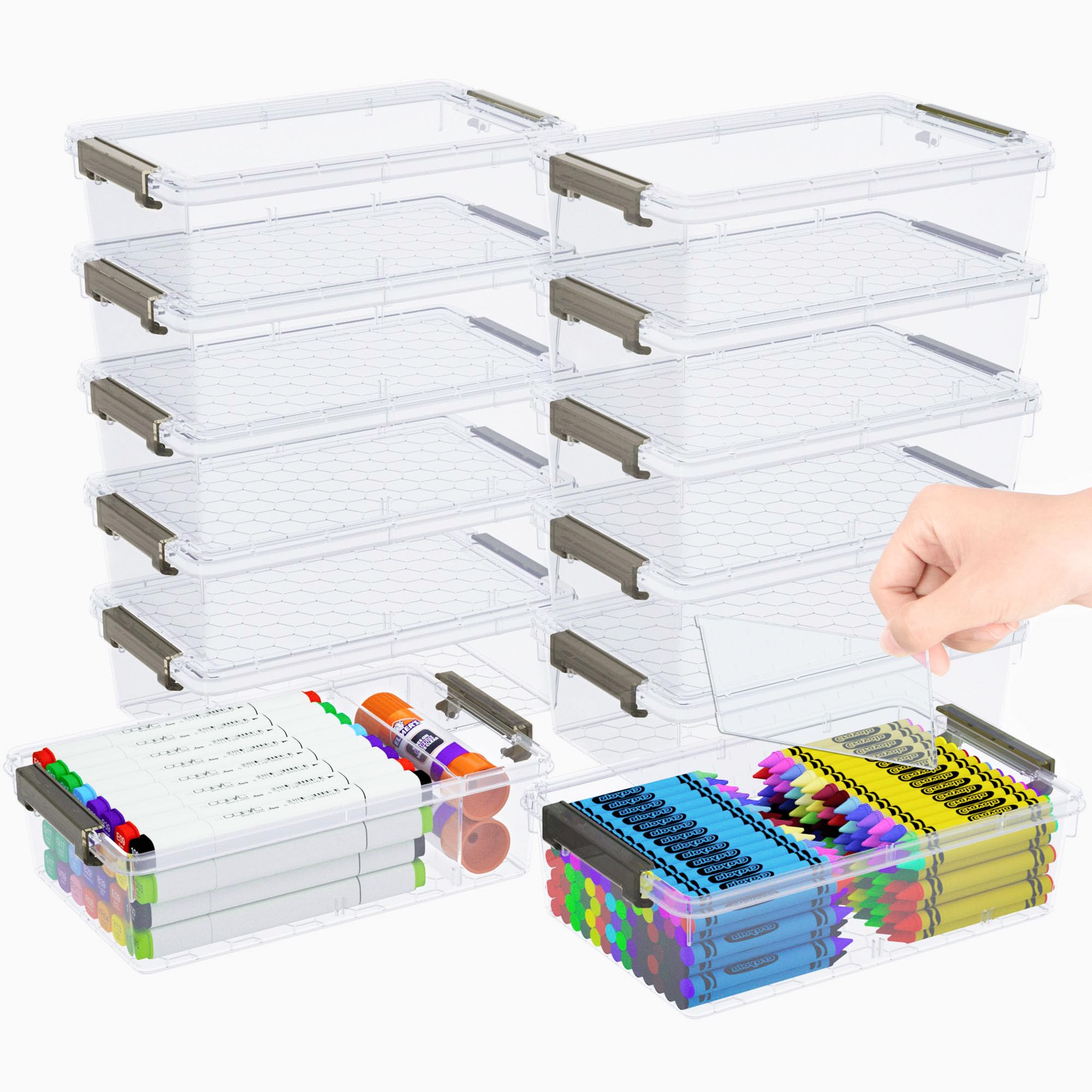 12er-Set 2.1L Aufbewahrungsbox mit deckel klein (23.6x15x7cm), Verdickte Aufbewahrungsboxen mit Fächern, klare Plastikbox mit Deckel,Stapelbar Storage Boxes für Stifte Bausteine Bastelmaterial 12 Pack Angebot bei HelloDeals