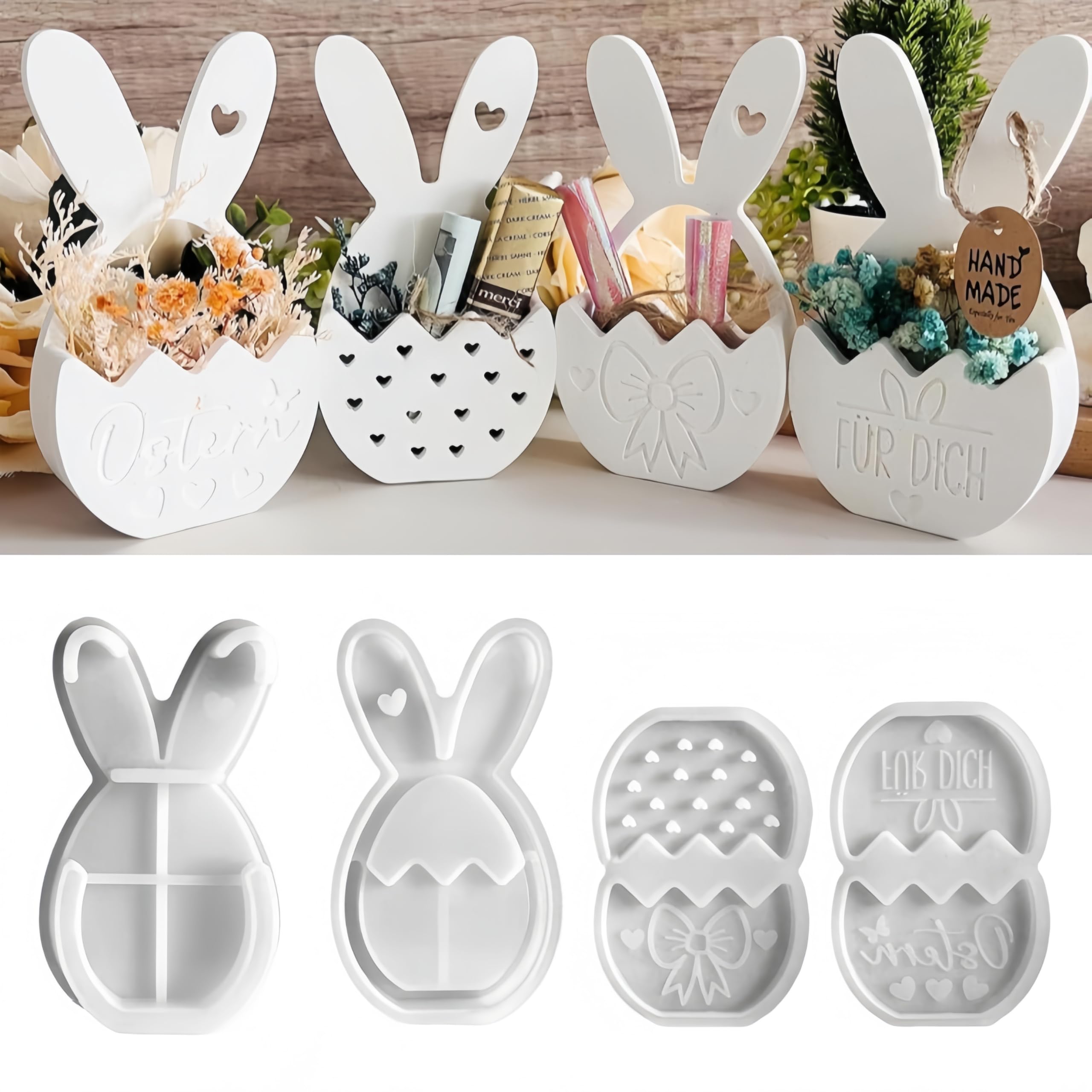 4 Stück Silikonformen Gießformen Ostern für Kleiner Blumenkorb-Hase Gießformen Silikonform Ostern Frühling für DIY Osterdeko Handwerk, Geldgeschenk, Ornament (Stil A) Angebot bei HelloDeals
