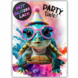 12x Party Schildkröten Glitzer Einladungskarten - Teenager Kindergeburtstag Jungen & Mädchen - coole Tier Geburtstagseinladungen inkl. Messenger Bild & Urlaubsgutschein Party Schildkröte XS SET - 12 Karten Angebot bei HelloDeals
