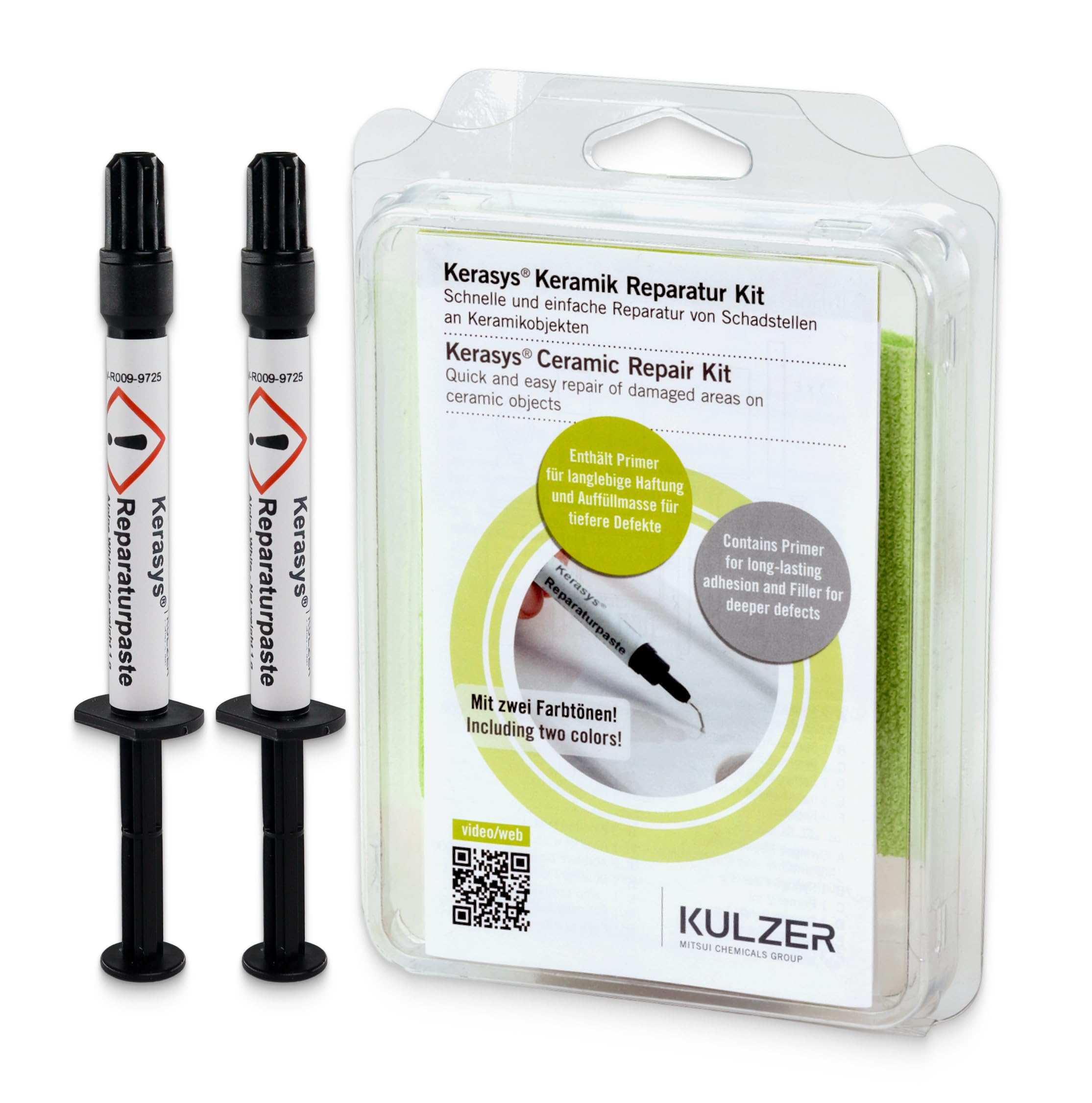 KERASYS Keramik Reparaturset - Profi Reparaturpaste für Waschbecken, Badewannen, Fliesen Komplettset mit UV-Licht, Primer & Politur - Farben: Alpine White/Star White Angebot bei HelloDeals