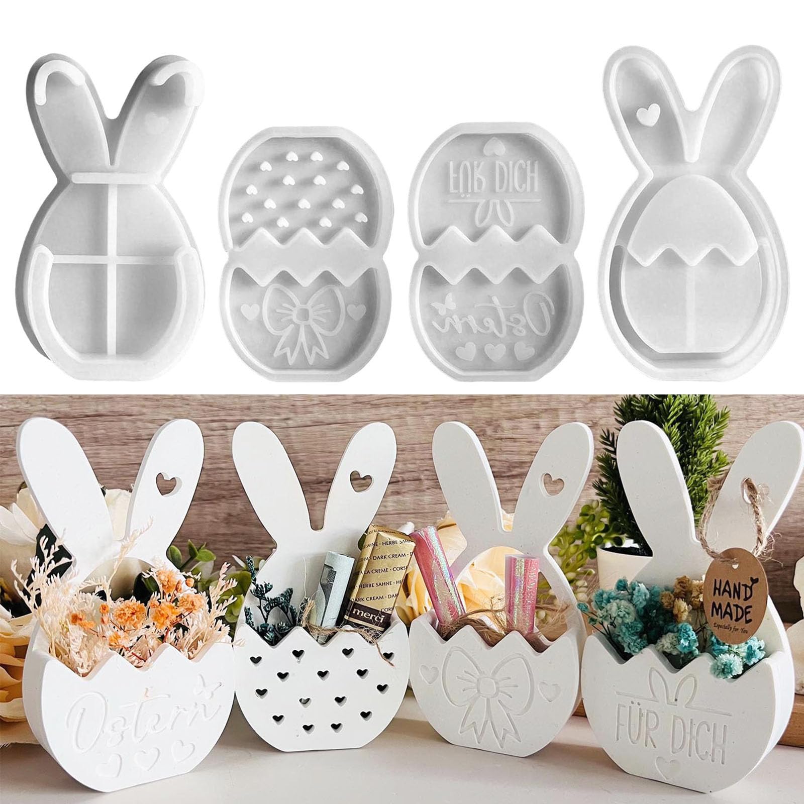 Silikonformen Gießformen Ostern, 4 Stück Silikonform Ostern Anhänger Silikonform Hase Gips Zum Gießen Ostern Silikon form Frühling Giessformen Silikon Ostern für Geldgeschenke (A) Angebot bei HelloDeals