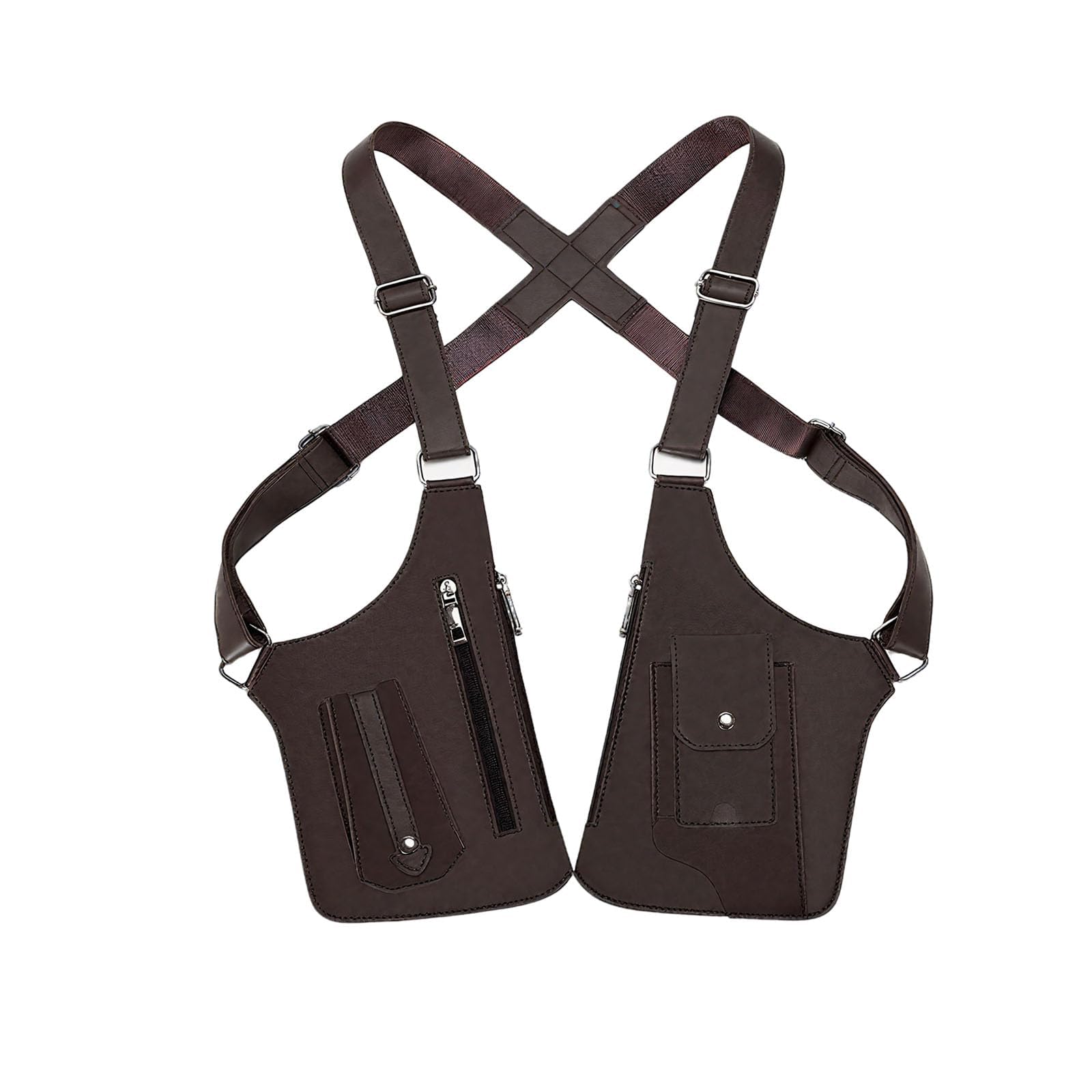 Shoulder Bag Men Underarm, Multi-Pocket Anti-Theft Double Shoulder Bag, Leather Double Shoulder Armor, Anti-Theft Hidden Adjustable Strap Brown Angebot bei HelloDeals