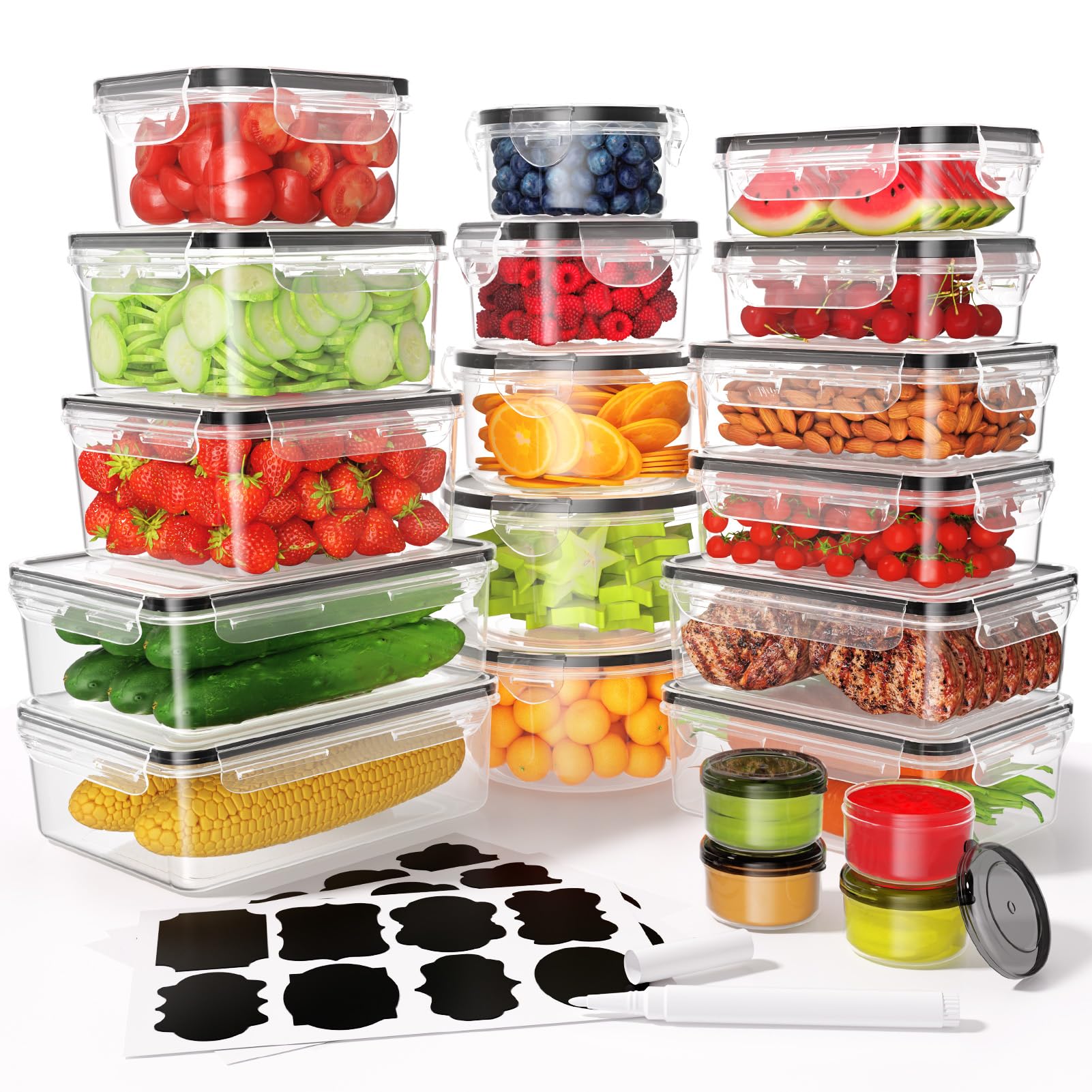 Frischhaltedosen mit Deckel, 40 Teile Vorratsdosen Set (20 Behälter & 20 Deckel),Meal Prep Boxen, Auslaufsicher Aufbewahrungsbox mit deckel Küche mit Etiketten und Markierstift Angebot bei HelloDeals