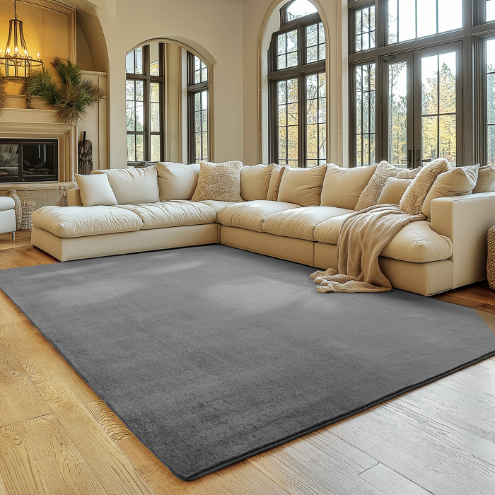 SIMPEX Teppich Wohnzimmer Grau 200x280 cm Kurzflor Teppich Waschbar, weich & rutschfest, modern einfarbiges Design für Wohnzimmer, Küche Schlafzimmer, & Kinderzimmer 200 x 280 cm (Rechteckig) Grau Angebot bei HelloDeals