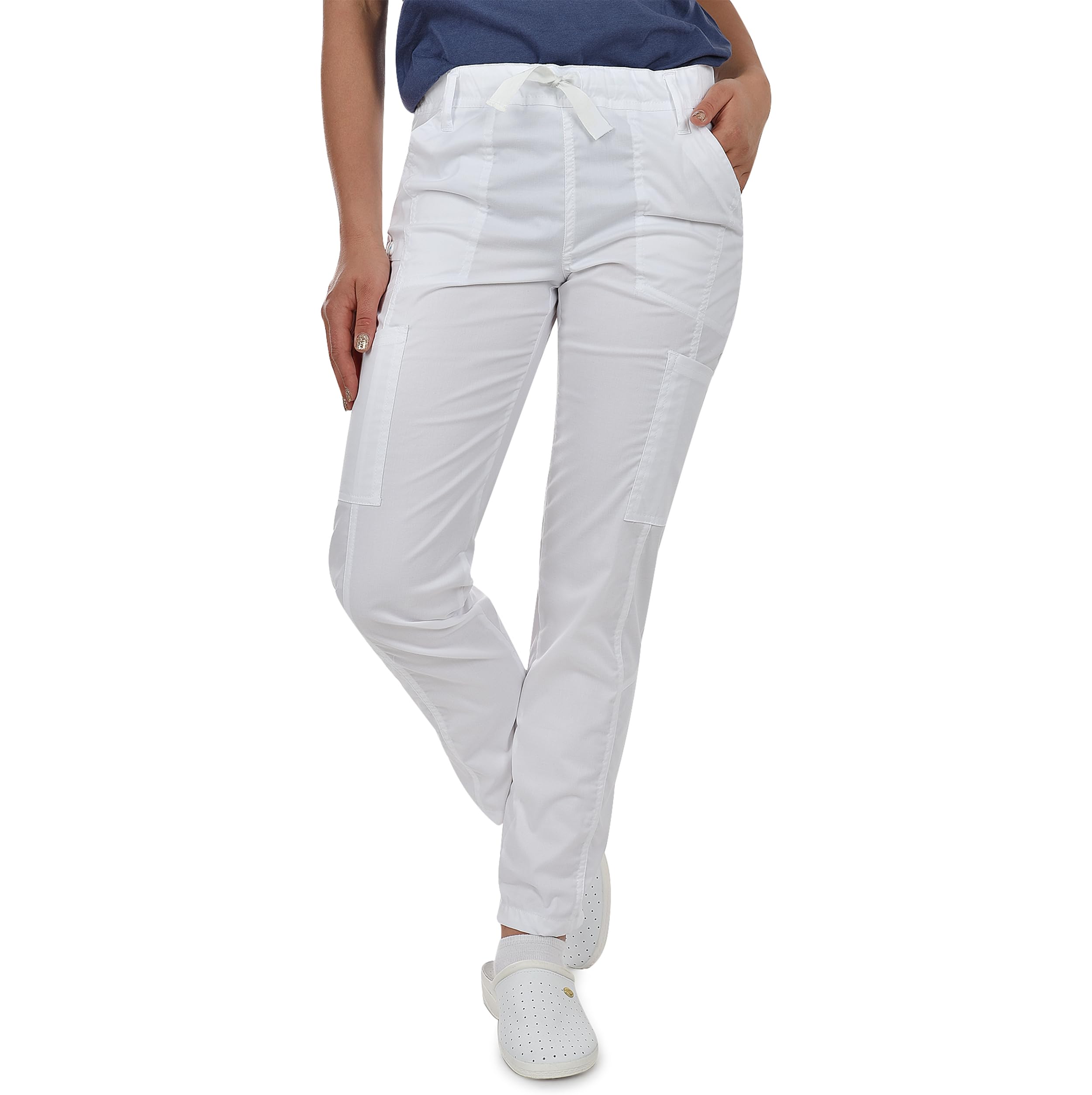 B-well Medizinische Schlupfhose Arbeitshose Dante 5 Taschen Unisex mit elastischem Bund und Gesäßtaschen Krankenhaus Uniformhose mit mittlerer Taille und Rundumgummibund L Weiß Angebot bei HelloDeals