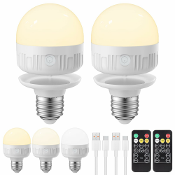 E27 Wiederaufladbare Glühbirne mit Fernbedienung, 8W Dimmbare Akku Glühbirne mit Timing-funktion, 3 Farben LED Glühbirne für nicht festverdrahtete Lampen, Notlicht Mit Magnetische, 2 Pack E27-8w 2 Pack Angebot bei HelloDeals