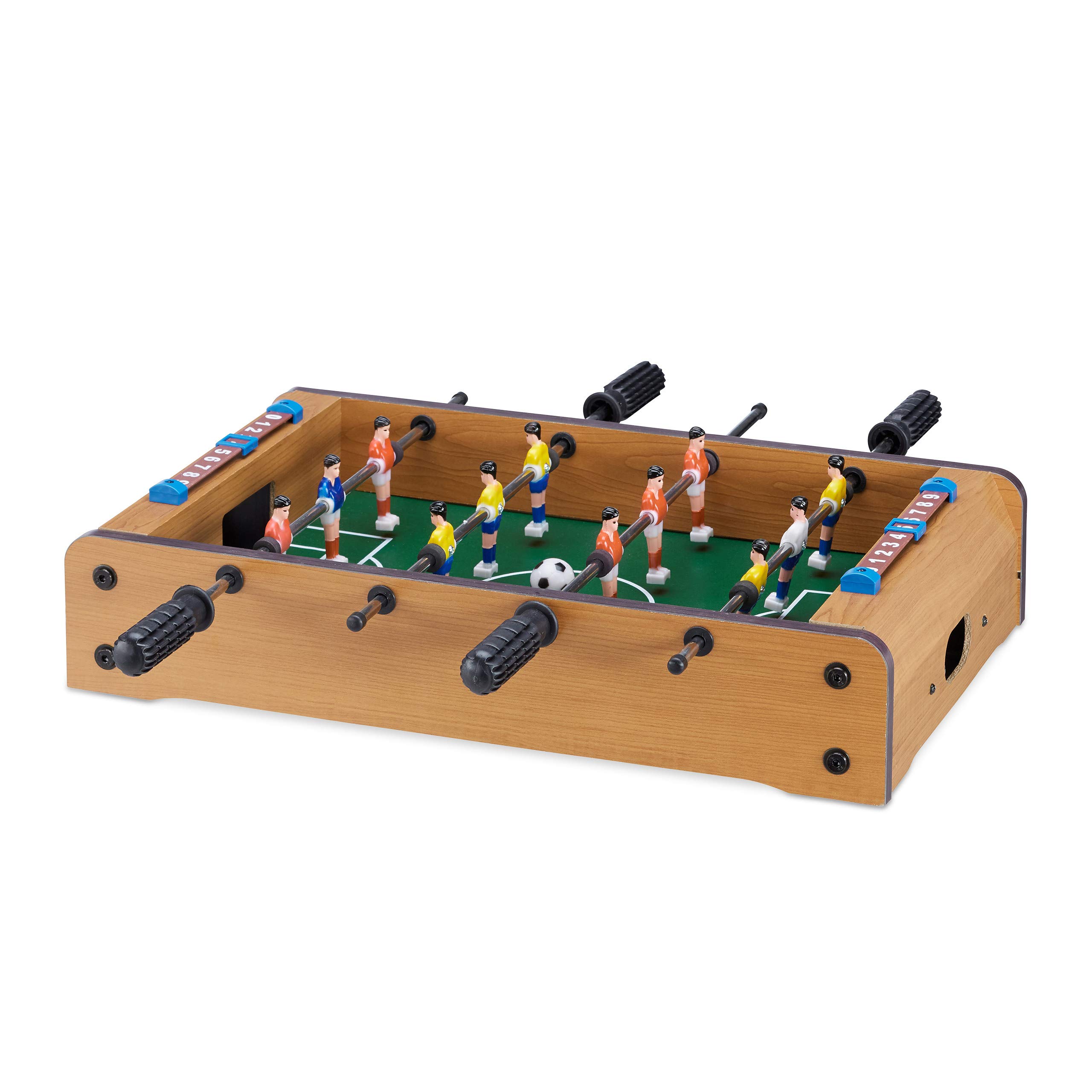 Relaxdays 10022515 Tischkicker, Kinder, Erwachsene, Holz-Optik, robust, Tischfußball, H x B x T: 11 x 51 x 50 cm, grün-braun Angebot bei HelloDeals