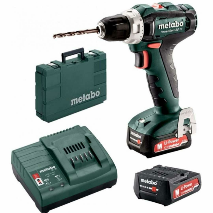 Metabo Akku-Bohrschrauber PowerMaxx BS 12 (601036500) 12V 2x Li-Ion; Ladegerät SC 30; metaBOX 118, Art des Akkupacks: Li-Ion , Akkuspannung: 12 V, Akkukapazität: 2 x 2 Ah Angebot bei HelloDeals