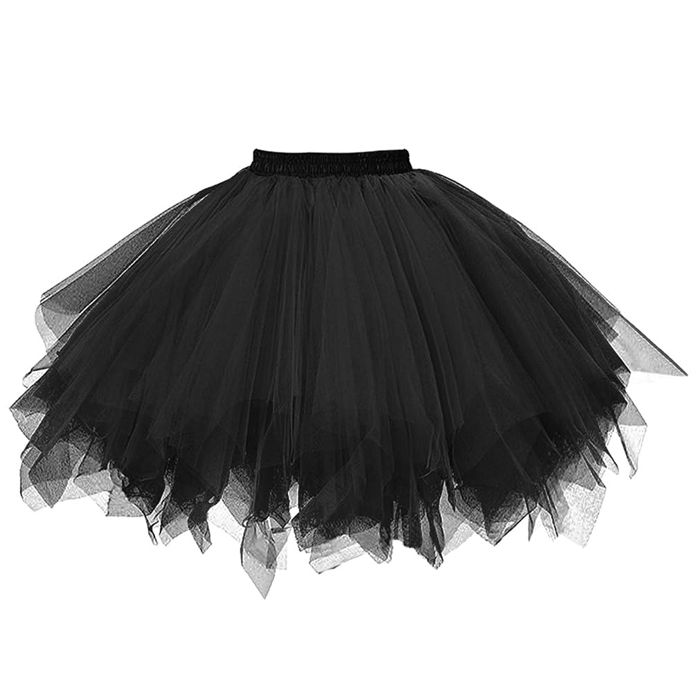 Damen Tutu Klassisch Rock, Ballett Tüllrock Petticoat Unterrock Tütü Rock Tutu Röcke Tüll, 50er Vintage Ballet Elastisch Tanzrock Tanzkleid Ballkleid Kurz Retro Party Kostüme Tanzen Fancy Dress Schwarz Angebot bei HelloDeals