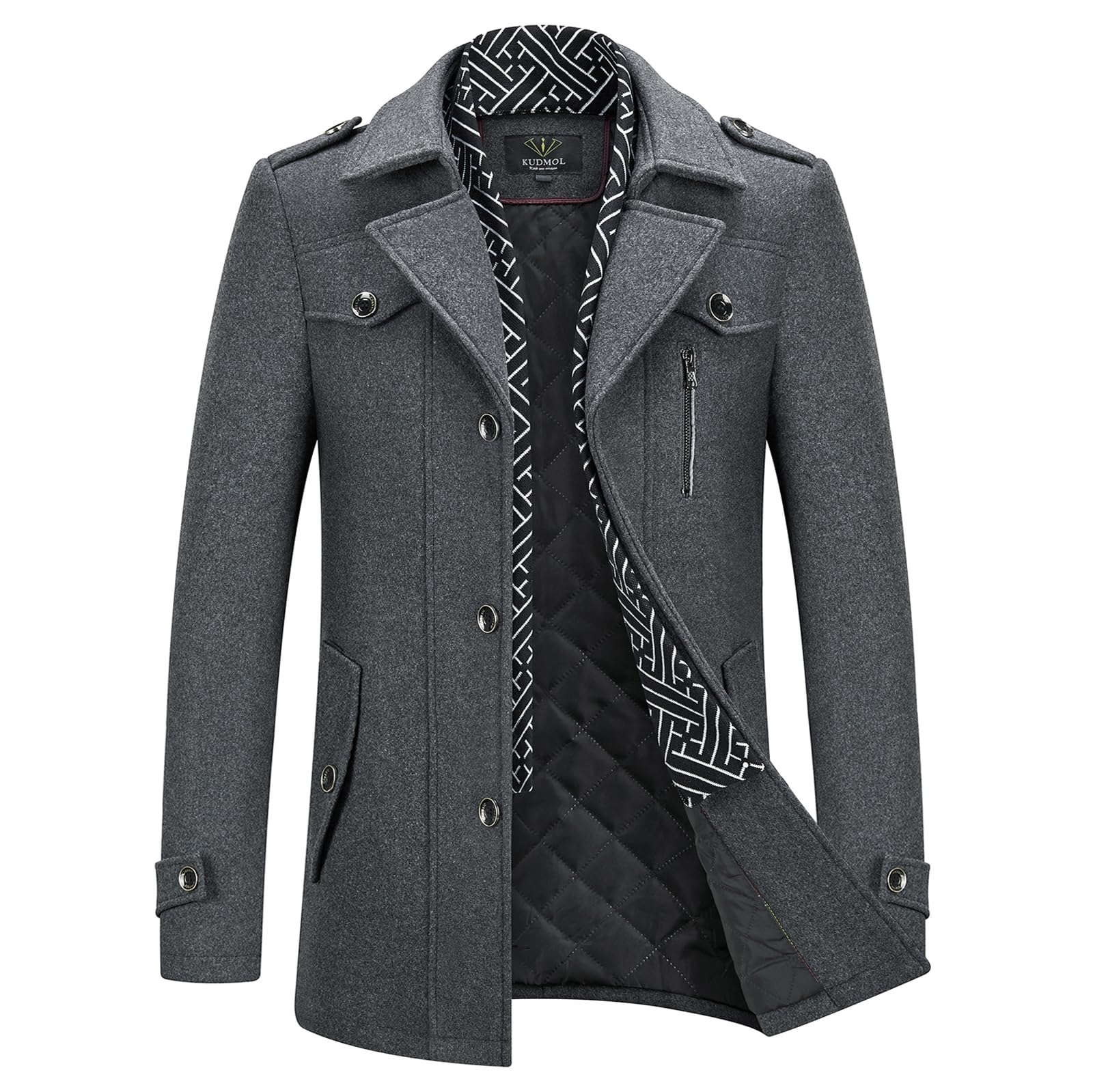 Herren Wintermantel Wolle Kurzmantel Stehkragen Wollmantel Mittellang für Business Freizeit Peacoat Grau L Angebot bei HelloDeals