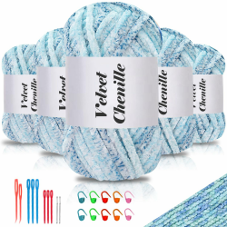 Maxee 500g(5×100g) Samtig Babywolle, Samt Chenille Garn mit Häkelwerkzeuge, Kuschelweich Velvet Chenillegarn Flauschige, Weich Plüschwolle Häkelgarn Wolle zum Stricken & Häkeln 109 5×100g Angebot bei HelloDeals