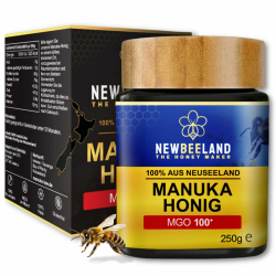 NEWBEELAND Manuka Honig MGO 100+ – 250g – lichtgeschütztes Glas, 100% purer Premium Manuka Honey aus Neuseeland, chargengeprüft mit zertifiziertem Methylglyoxal-Gehalt, ohne Zusatzstoffe MGO 100+ 250 g (1er Pack) Angebot bei HelloDeals