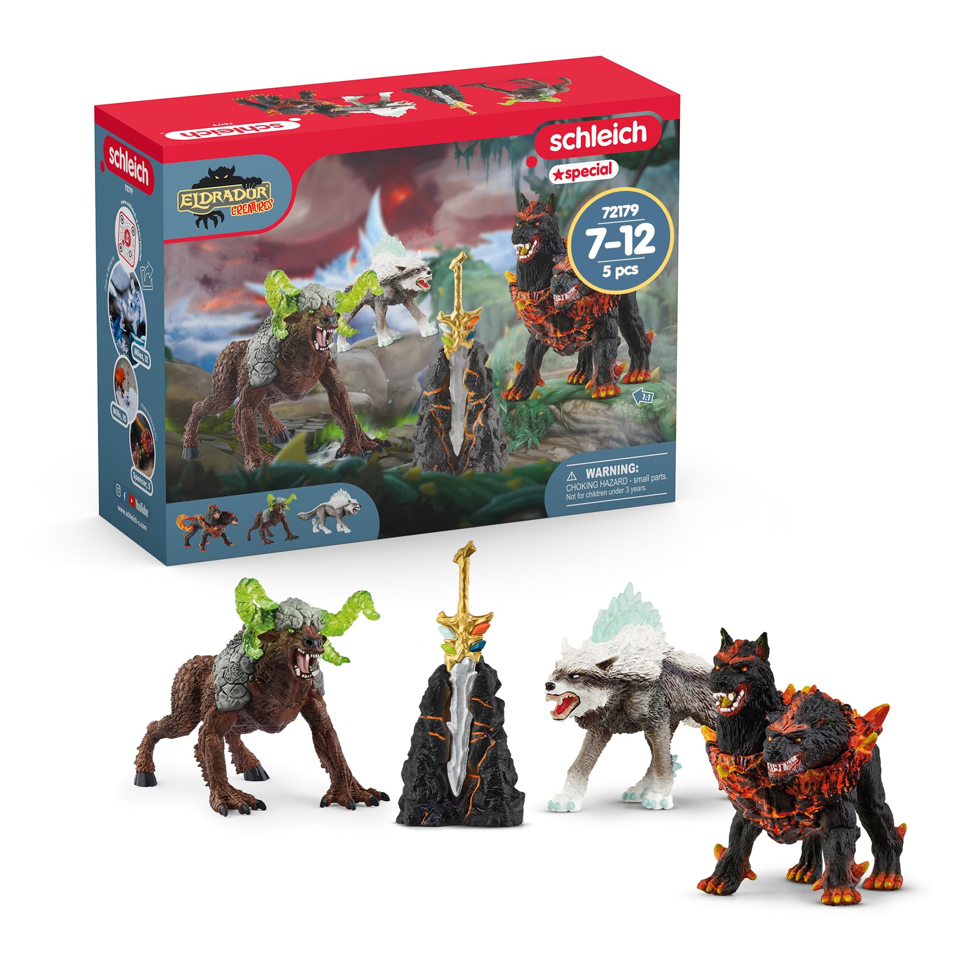 SCHLEICH ELDRADOR Creatures | Starter Set 72179 mit Höllenhund, Schneewolf, Felsbestie und Superwaffe | ELDRADOR Monster Spielfiguren | Spielzeug ab 7 Jahren | 5 Teile | exklusiv bei Amazon Single Angebot bei HelloDeals