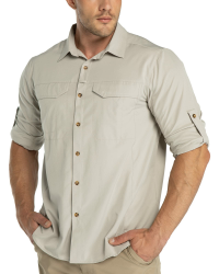 33,000ft Funktionshemd Herren UPF50+ UV-Schutz Langarm Hemd Atmungsaktiv Button-Down-Hemd Outdoor Sportliches Freizeithemd Angelhemd Für Männer M Khaki Angebot bei HelloDeals