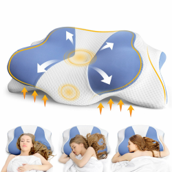 Nackenkissen Kopfkissen - Orthopädisches Kissen für Schulter und Nackenschmerzen, Memory Foam kissen für Bauch, Rücken, und Seitenschläfer, Ergonomisches Kopfkissen mit Nackenstütze (66 x 40 x 14 cm) Blau Kissen (1 Stück) Angebot bei HelloDeals