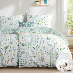 Aisbo Bettwäsche 135x200 4teilig Baumwolle Grün Blumen Muster - Bettwäsche-Sets Bettbezug 2er Set mit 2 Kissenbezüge 80x80 cm, ÖKO-TEX Wendebettwäsche mit Reißverschluss 135x200 4teilig Blumen Grün Angebot bei HelloDeals