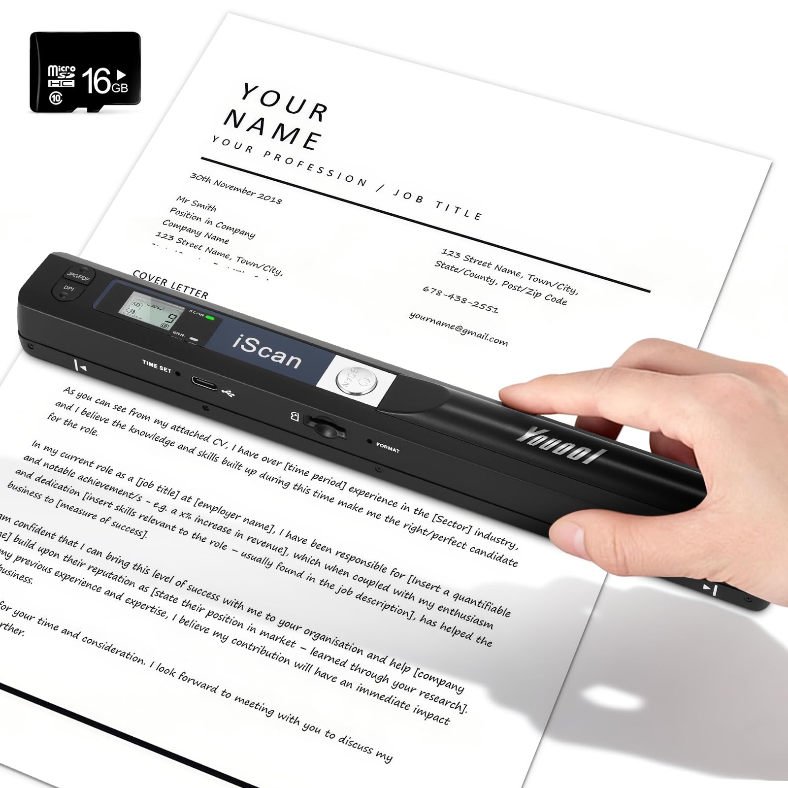 Handscanner Dokumentenscanner, A4 900 DPI Hohe Auflösung Farbfoto Portable Scanner, JPG/PDF Format USB 2.0 Mobiler Scanner Tragbarer Dokumentenscanner für Dokumente Quittungen Fotos (Schwarz) Angebot bei HelloDeals