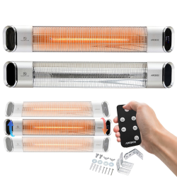 Arebos Infrarot Heizstrahler 2000 W | mit Fernbedienung | 2 Heizstufen | 60° Neigung inkl. Montagematerial | Wärmestrahler Terrassenstrahler Terrassenheizer Deckenstrahler | Silber Angebot bei HelloDeals