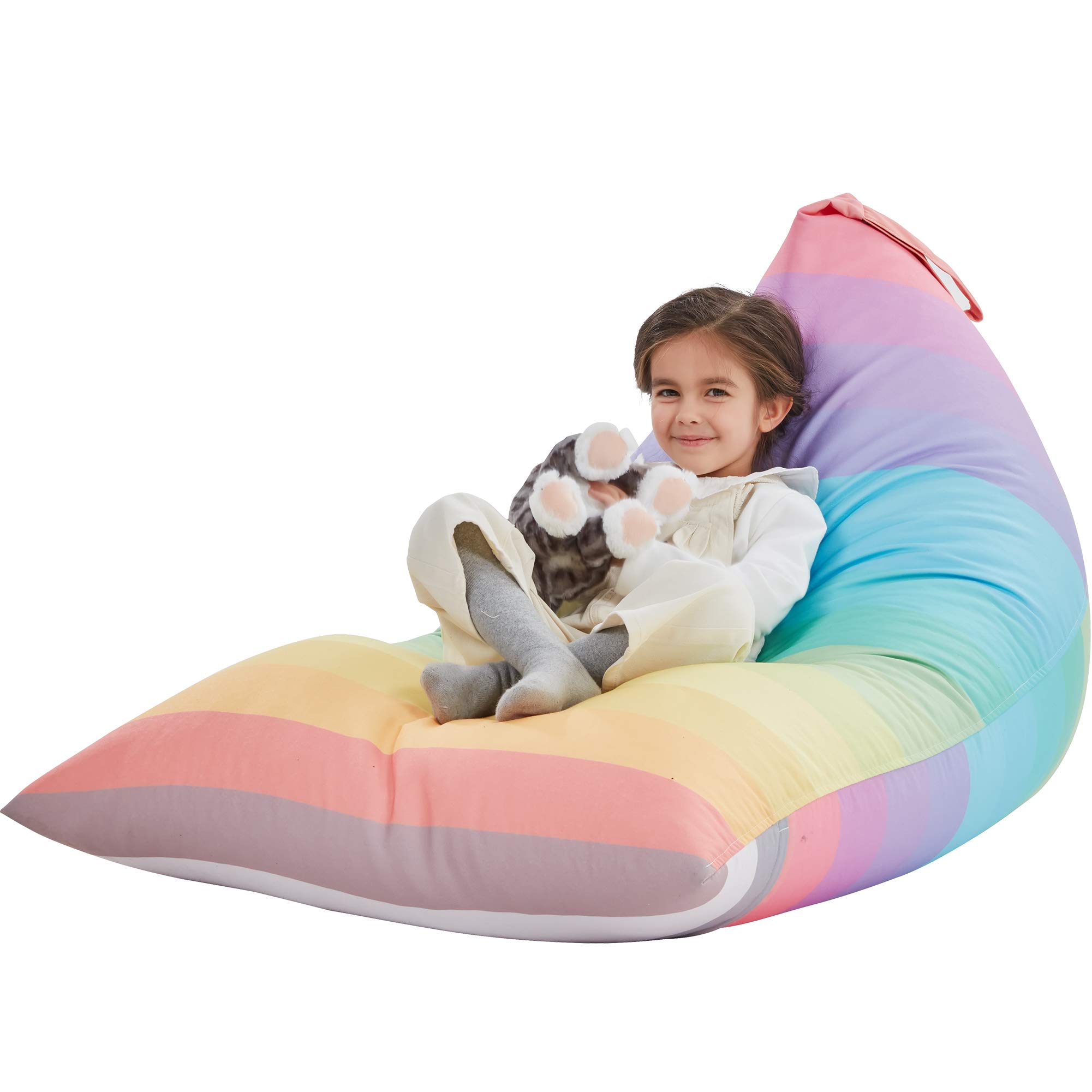 Nobildonna Sitzsack-Stuhlbezug für Kinder und Erwachsene, extra großer Sitzsack ohne Füllung, Plüschtierhalter und Organizer, Premium-Segeltuch, 250 l (Regenbogen) Streifen Angebot bei HelloDeals