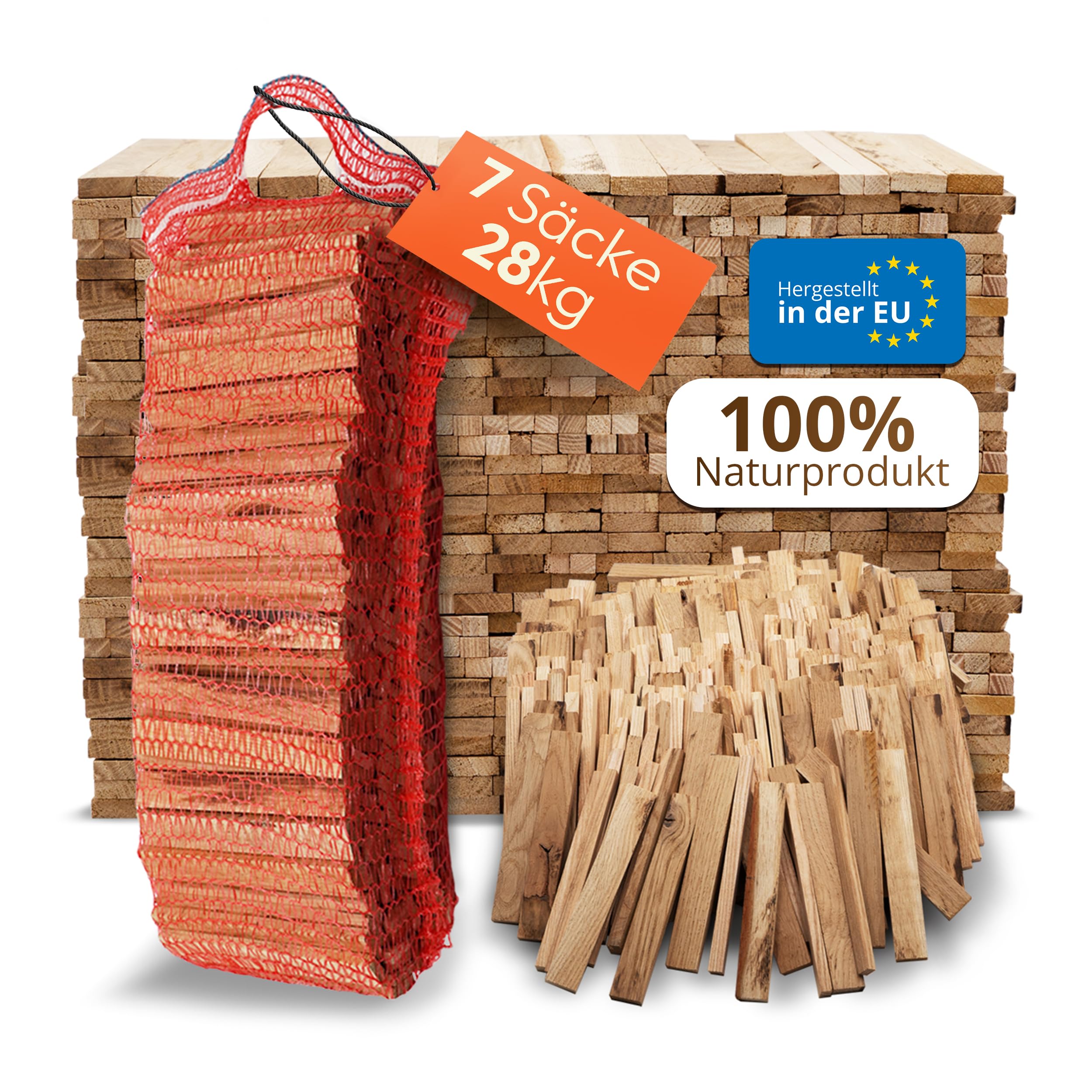 Premium 28 kg Brennholz - Anzünder aus Eichenholz, Bio Kaminanzünder, für Grill, Kamin, Ofen - perfekter Grillanzünder, getrocknetes und unbehandeltes Anmachholz Angebot bei HelloDeals