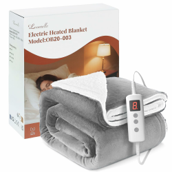 Heizdecke 200 x 180 cm Extra Große Heizdecke mit Abschaltautomatik 9 Timer-Stufen & 10 Temperaturstufen LED-Display Flanell + Lammfell Maschinenwaschbar Schnelles Aufheizen-Hellgrau Hellgrau 200 x 180 cm Angebot bei HelloDeals